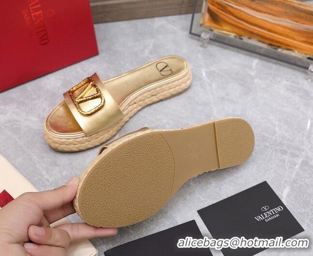 Discount Valentino VLogo Calfskin Slide Sandals 021694 Gold