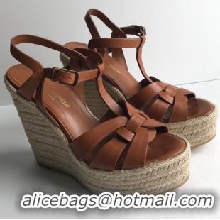 Top Grade Saint Laurent Lambskin Espadrille Platform Sandals Y71331 Brown