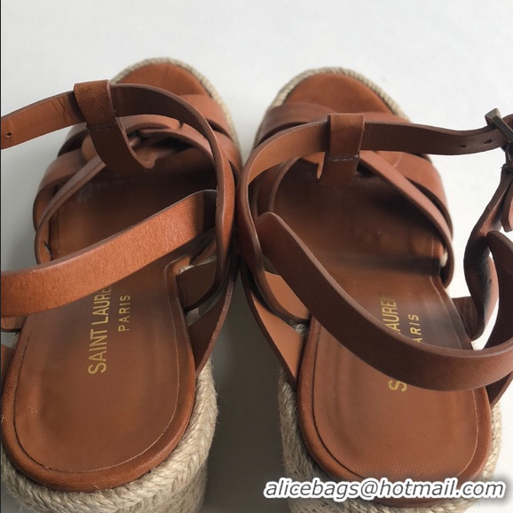 Top Grade Saint Laurent Lambskin Espadrille Platform Sandals Y71331 Brown