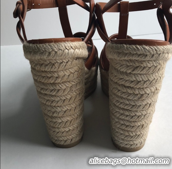 Top Grade Saint Laurent Lambskin Espadrille Platform Sandals Y71331 Brown