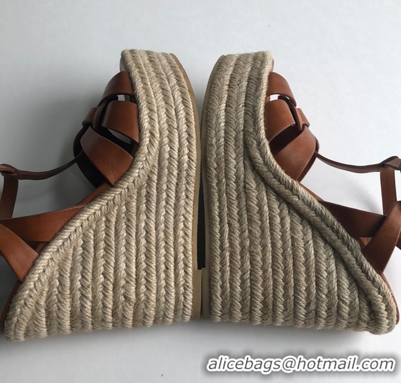 Top Grade Saint Laurent Lambskin Espadrille Platform Sandals Y71331 Brown