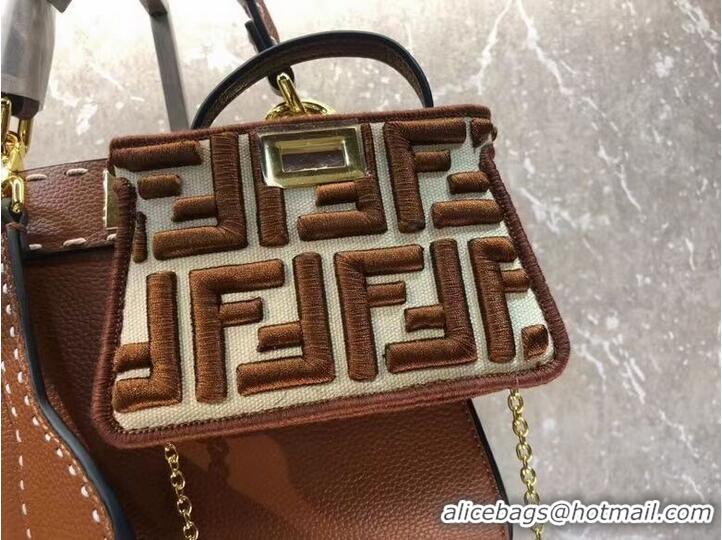 Buy Fashionable Fendi Peekaboo ISeeU Small leather bag F8636 brown