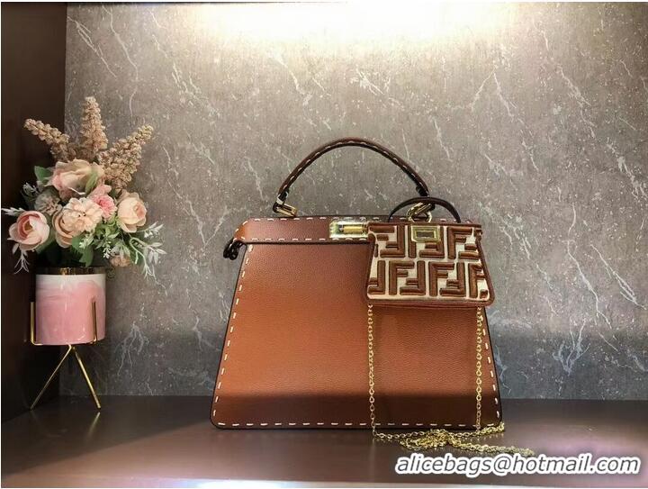 Buy Discount Fendi Peekaboo ISeeU MEDIUM leather bag F8637 brown