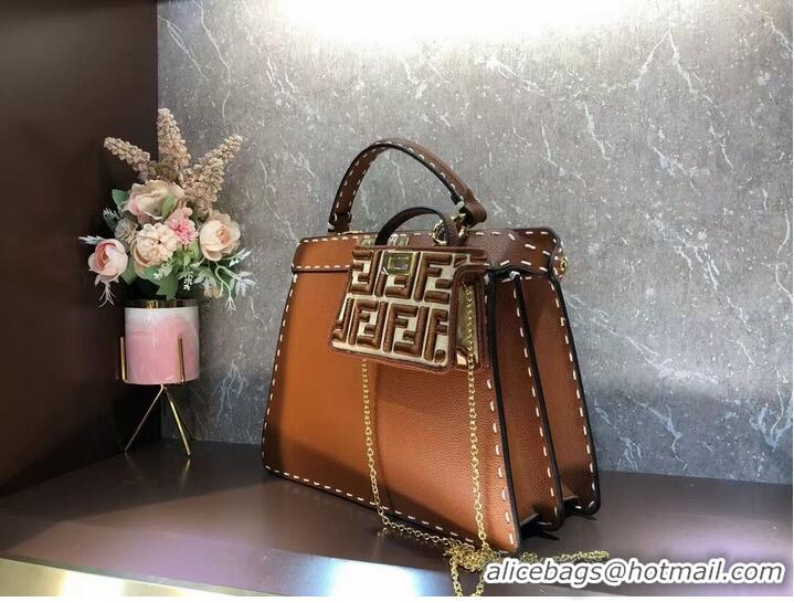 Buy Discount Fendi Peekaboo ISeeU MEDIUM leather bag F8637 brown