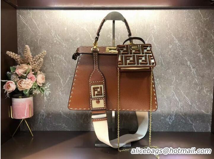 Buy Discount Fendi Peekaboo ISeeU MEDIUM leather bag F8637 brown