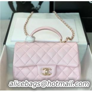 Low Cost CHANEL mini flap bag with top handle AS2431 light pink