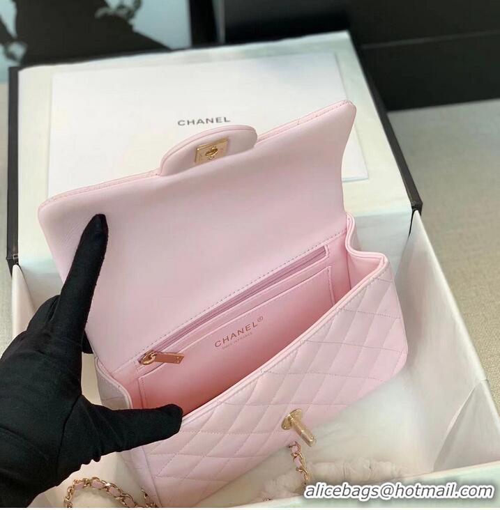 Low Cost CHANEL mini flap bag with top handle AS2431 light pink