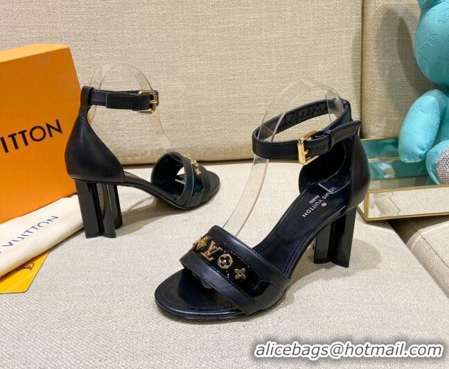 Discount Louis Vuitton Silhouette Leather Sandals 8cm 1A958C Black