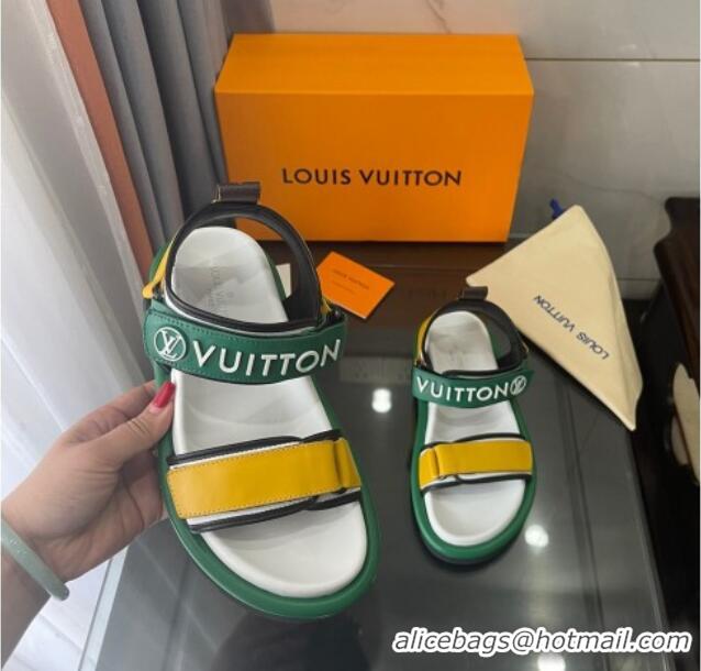 Purchase Louis Vuitton Pool Pillow Flat Comfort Sandals with Velcro Straps 021628 Green/Yellow