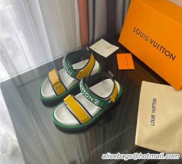 Purchase Louis Vuitton Pool Pillow Flat Comfort Sandals with Velcro Straps 021628 Green/Yellow