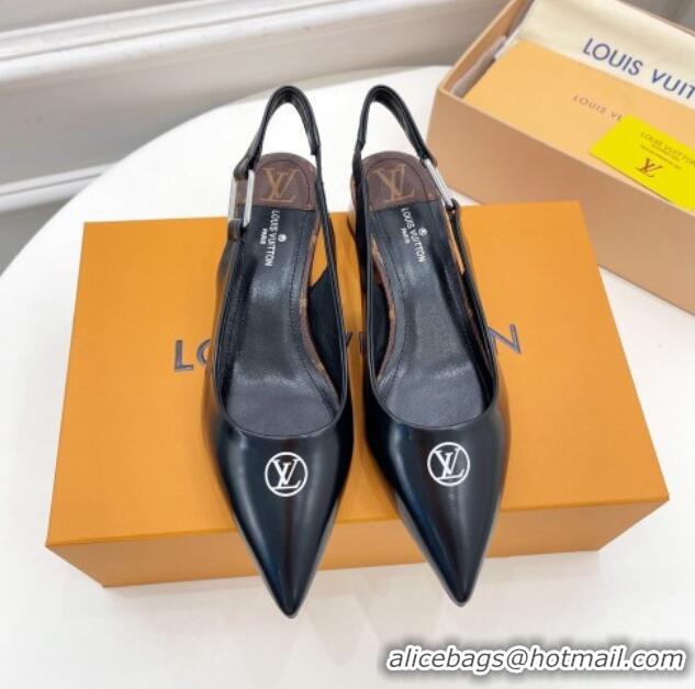 Grade Quality Louis Vuitton Magnetic Slingback Pump 3.5cm in Glazed Calf Leather Black 021631