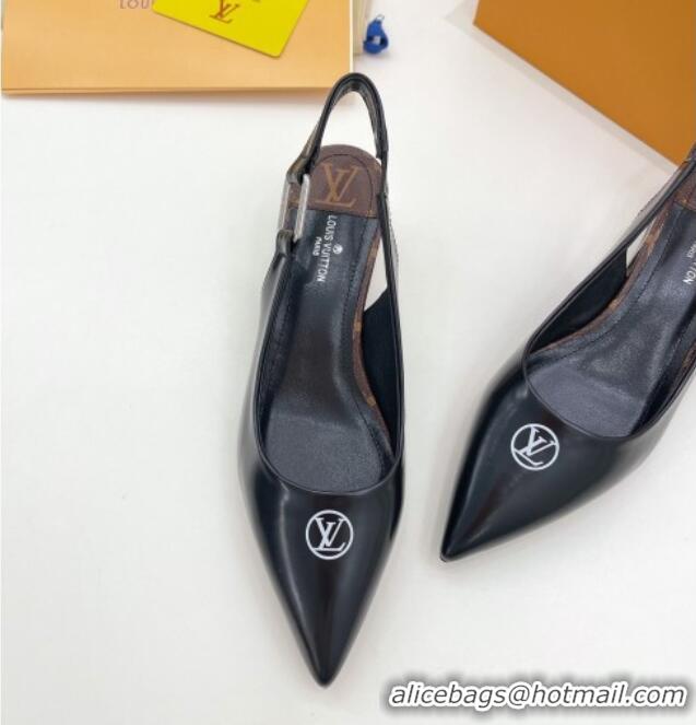 Grade Quality Louis Vuitton Magnetic Slingback Pump 3.5cm in Glazed Calf Leather Black 021631