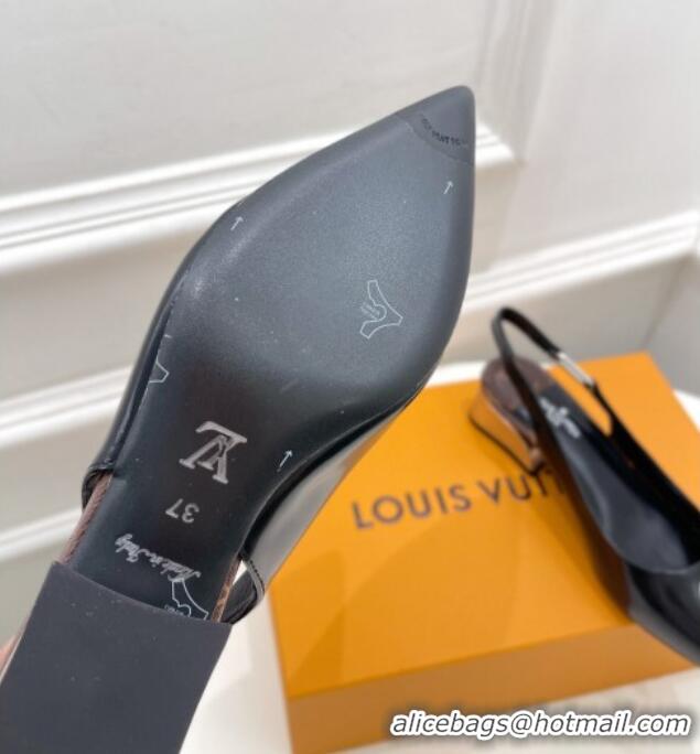 Grade Quality Louis Vuitton Magnetic Slingback Pump 3.5cm in Glazed Calf Leather Black 021631