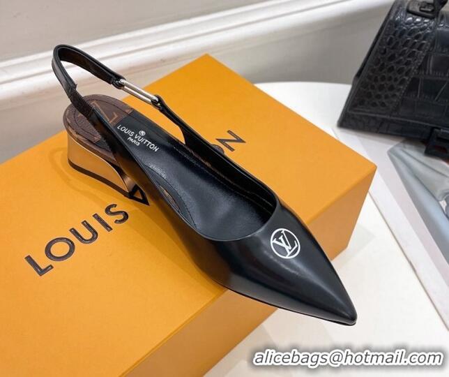 Grade Quality Louis Vuitton Magnetic Slingback Pump 3.5cm in Glazed Calf Leather Black 021631