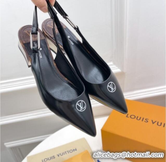 Grade Quality Louis Vuitton Magnetic Slingback Pump 3.5cm in Glazed Calf Leather Black 021631