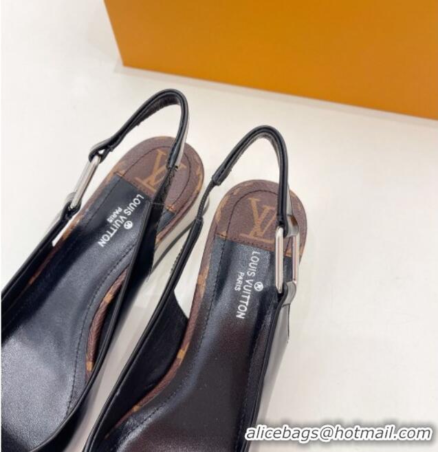 Grade Quality Louis Vuitton Magnetic Slingback Pump 3.5cm in Glazed Calf Leather Black 021631