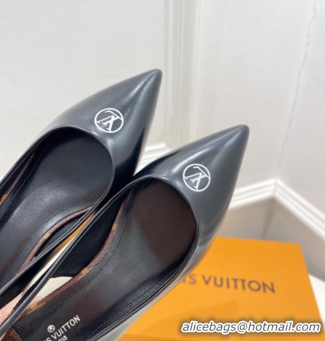 Grade Quality Louis Vuitton Magnetic Slingback Pump 3.5cm in Glazed Calf Leather Black 021631