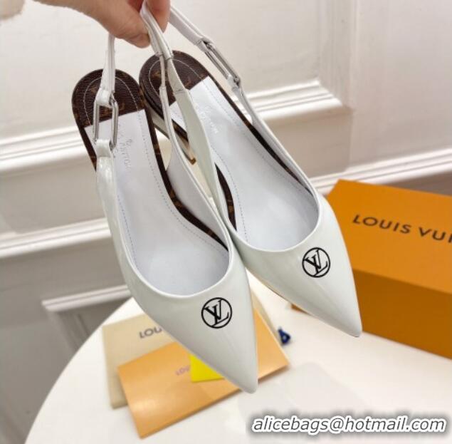 Best Grade Louis Vuitton Magnetic Slingback Pump 3.5cm in Glazed Calf Leather 021631 White