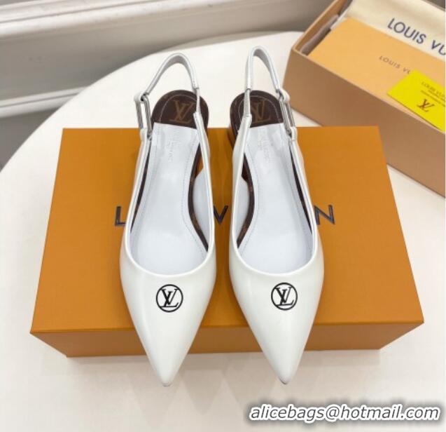 Best Grade Louis Vuitton Magnetic Slingback Pump 3.5cm in Glazed Calf Leather 021631 White