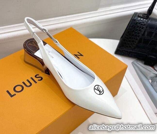 Best Grade Louis Vuitton Magnetic Slingback Pump 3.5cm in Glazed Calf Leather 021631 White