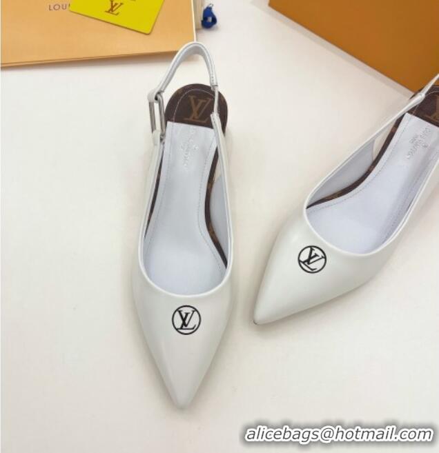 Best Grade Louis Vuitton Magnetic Slingback Pump 3.5cm in Glazed Calf Leather 021631 White