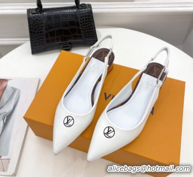 Best Grade Louis Vuitton Magnetic Slingback Pump 3.5cm in Glazed Calf Leather 021631 White