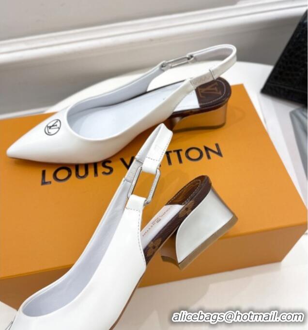 Best Grade Louis Vuitton Magnetic Slingback Pump 3.5cm in Glazed Calf Leather 021631 White