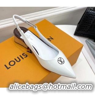 Top Grade Louis Vuitton Magnetic Slingback Pump 3.5cm in Patent Calf Leather White 021635