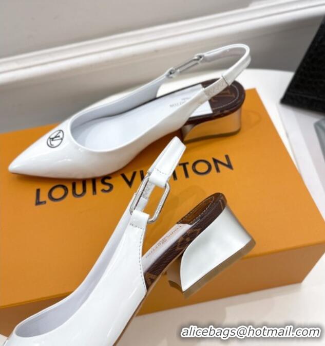 Top Grade Louis Vuitton Magnetic Slingback Pump 3.5cm in Patent Calf Leather White 021635