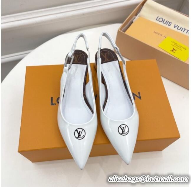 Top Grade Louis Vuitton Magnetic Slingback Pump 3.5cm in Patent Calf Leather White 021635