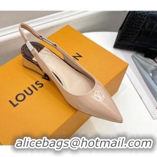 Pretty Style Louis Vuitton Magnetic Slingback Pump 3.5cm in Patent Calf Leather Nude 021636