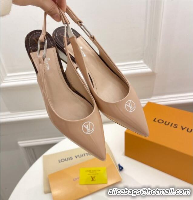 Pretty Style Louis Vuitton Magnetic Slingback Pump 3.5cm in Patent Calf Leather Nude 021636