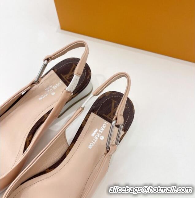 Pretty Style Louis Vuitton Magnetic Slingback Pump 3.5cm in Patent Calf Leather Nude 021636