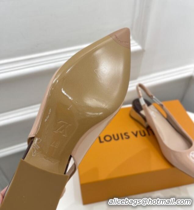 Pretty Style Louis Vuitton Magnetic Slingback Pump 3.5cm in Patent Calf Leather Nude 021636