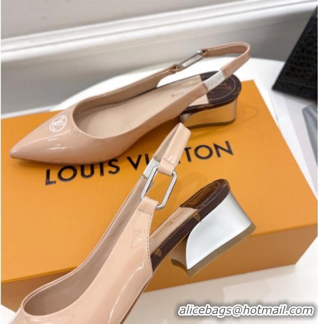 Pretty Style Louis Vuitton Magnetic Slingback Pump 3.5cm in Patent Calf Leather Nude 021636