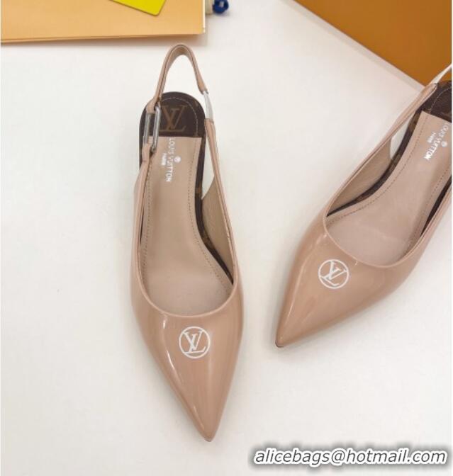 Pretty Style Louis Vuitton Magnetic Slingback Pump 3.5cm in Patent Calf Leather Nude 021636