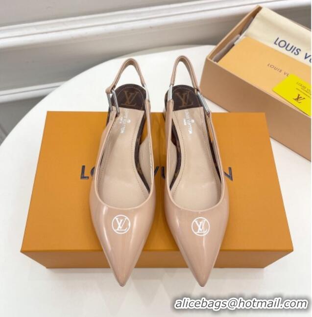 Pretty Style Louis Vuitton Magnetic Slingback Pump 3.5cm in Patent Calf Leather Nude 021636