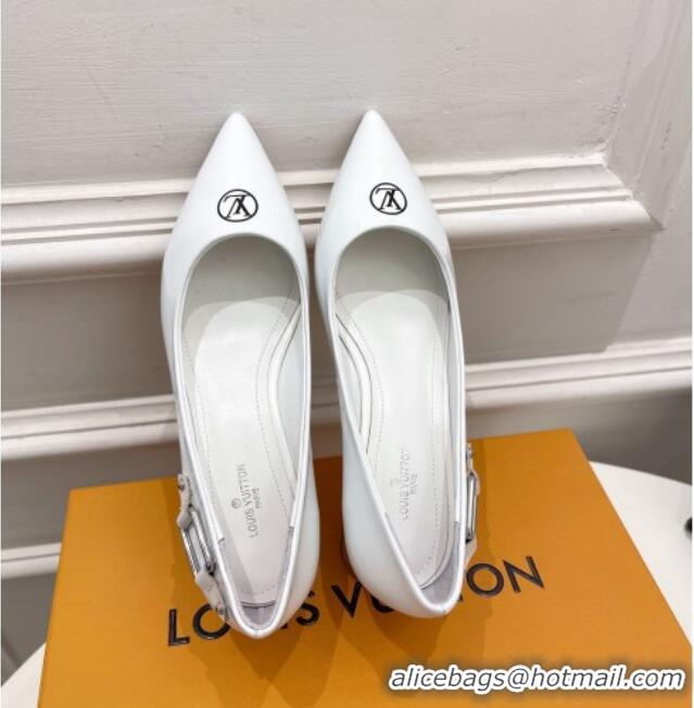 Luxury Cheap Louis Vuitton Magnetic Slingback Pump 3.5cm in Patent Calf Leather 021636 White