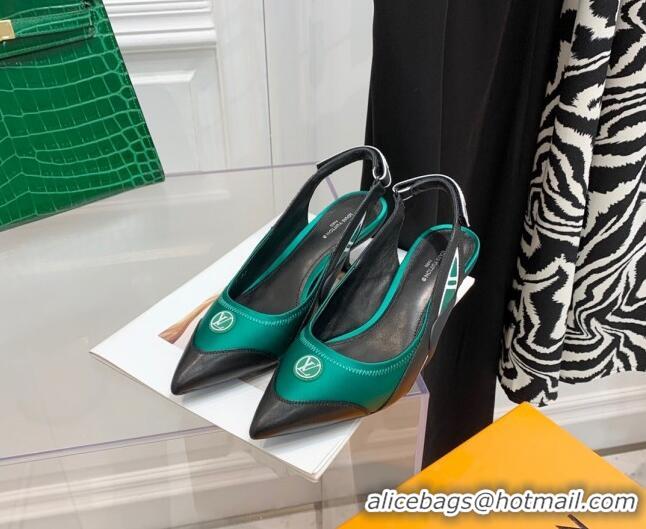 Charming Louis Vuitton Archlight Slingback Pumps 5.5cm in Satin and Leather Green 021724