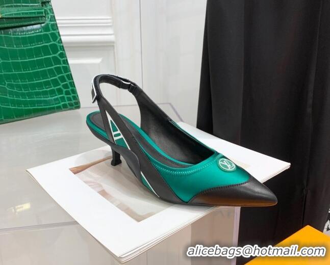 Charming Louis Vuitton Archlight Slingback Pumps 5.5cm in Satin and Leather Green 021724