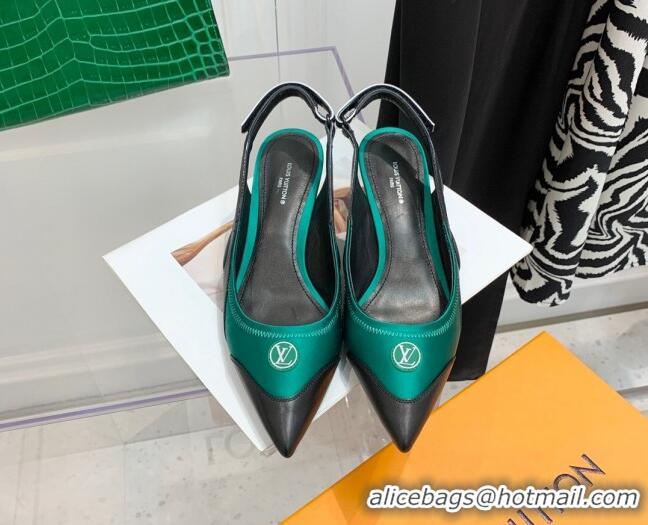 Charming Louis Vuitton Archlight Slingback Pumps 5.5cm in Satin and Leather Green 021724