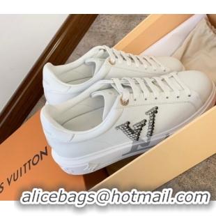 Most Popular Louis Vuitton Time Out Calf Leather Sneakers with Crystal LV White 021947