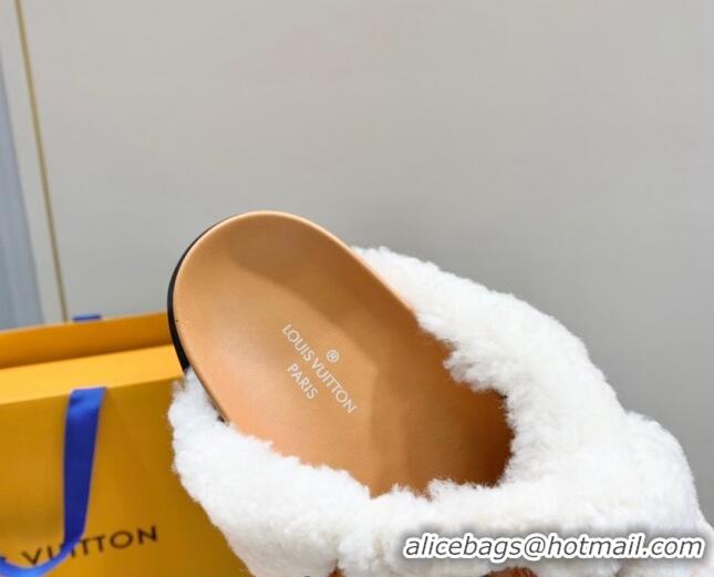 Duplicate Louis Vuitton Paseo Shearling Flat Comfort Slide Sandals White/Brown 030724