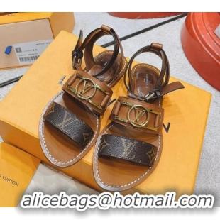 Luxury Discount Louis Vuitton Academy Flat Sandals Brown 030726