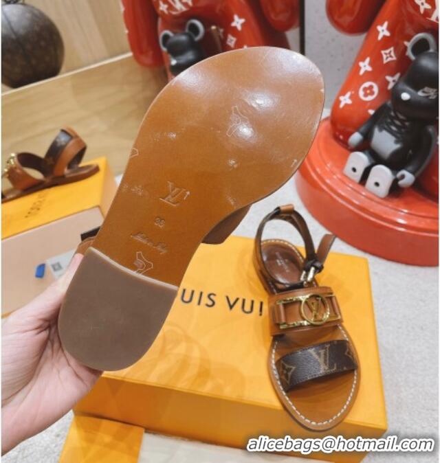 Luxury Discount Louis Vuitton Academy Flat Sandals Brown 030726