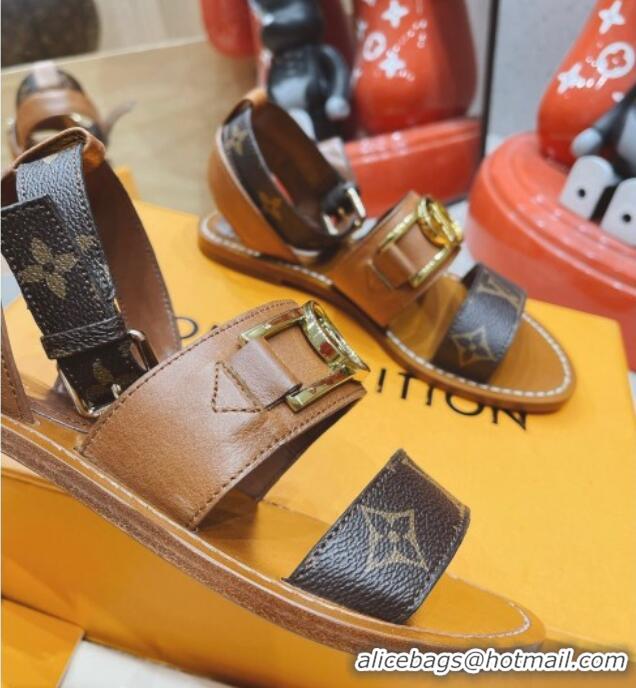 Luxury Discount Louis Vuitton Academy Flat Sandals Brown 030726