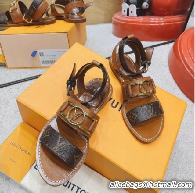 Luxury Discount Louis Vuitton Academy Flat Sandals Brown 030726