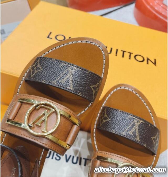 Luxury Discount Louis Vuitton Academy Flat Sandals Brown 030726