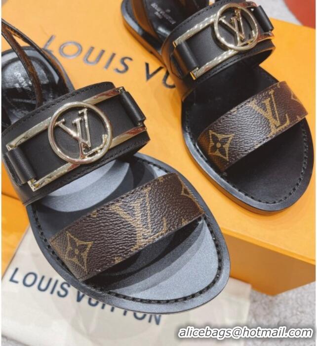 Luxury Louis Vuitton Academy Flat Sandals Black 030727