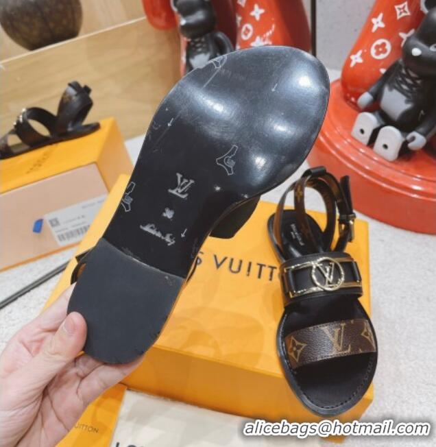 Luxury Louis Vuitton Academy Flat Sandals Black 030727